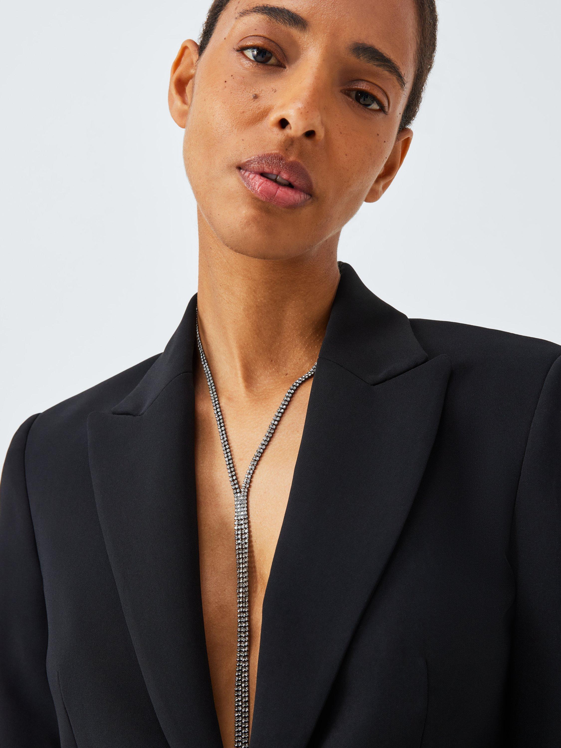 Product image 2 of 4, which shows John Lewis Y-Profile Diamante Necklace, Pewter