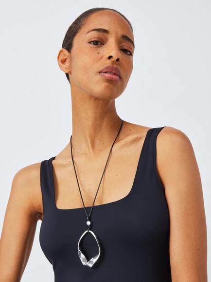 John Lewis Oversized Beaded Corded Necklace, Black/Silver, Black/Silver