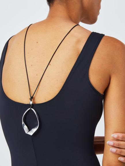 John Lewis Oversized Beaded Corded Necklace, Black/Silver - view 2, Black/Silver