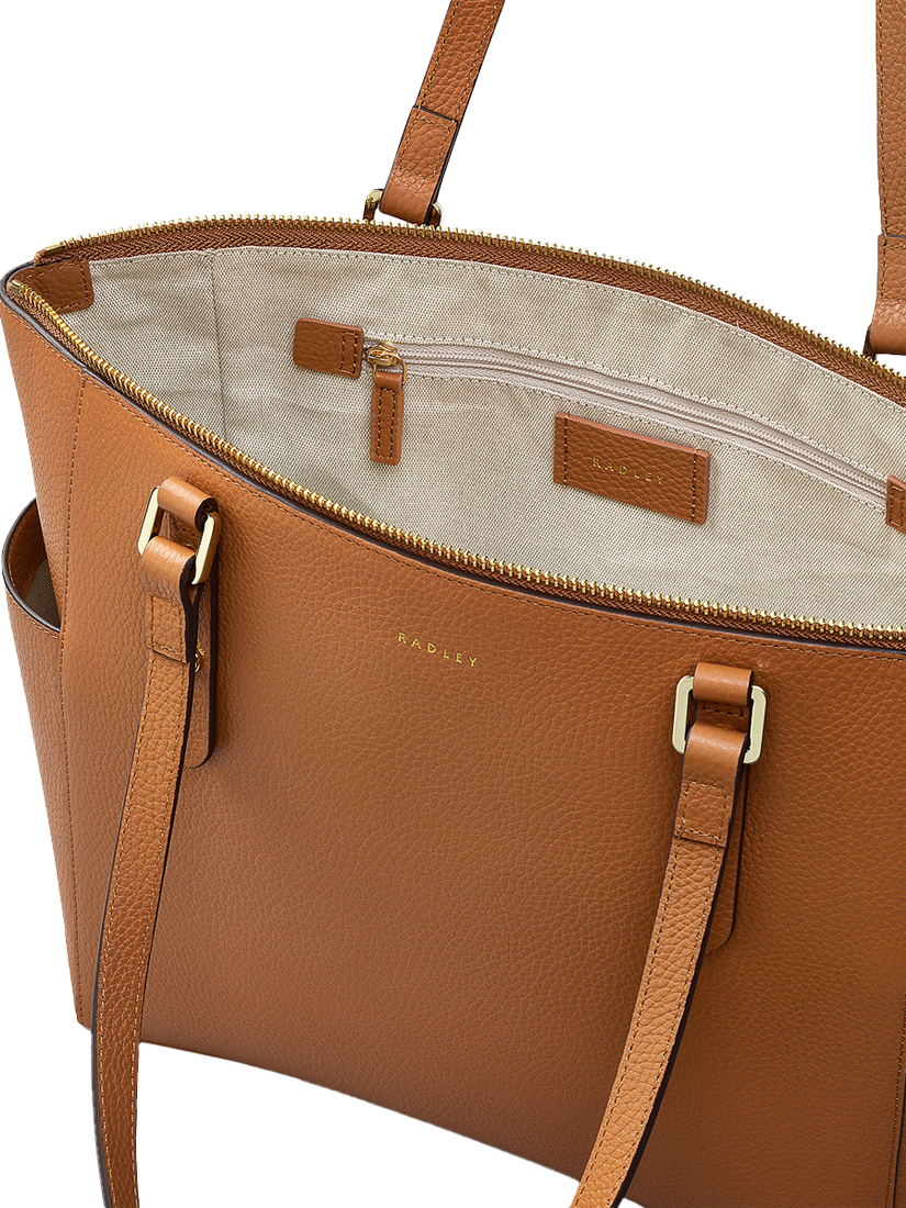 Product image 3 of 5, which shows Radley Silk Street Leather Large Zip Top Shoulder Bag, Caramel