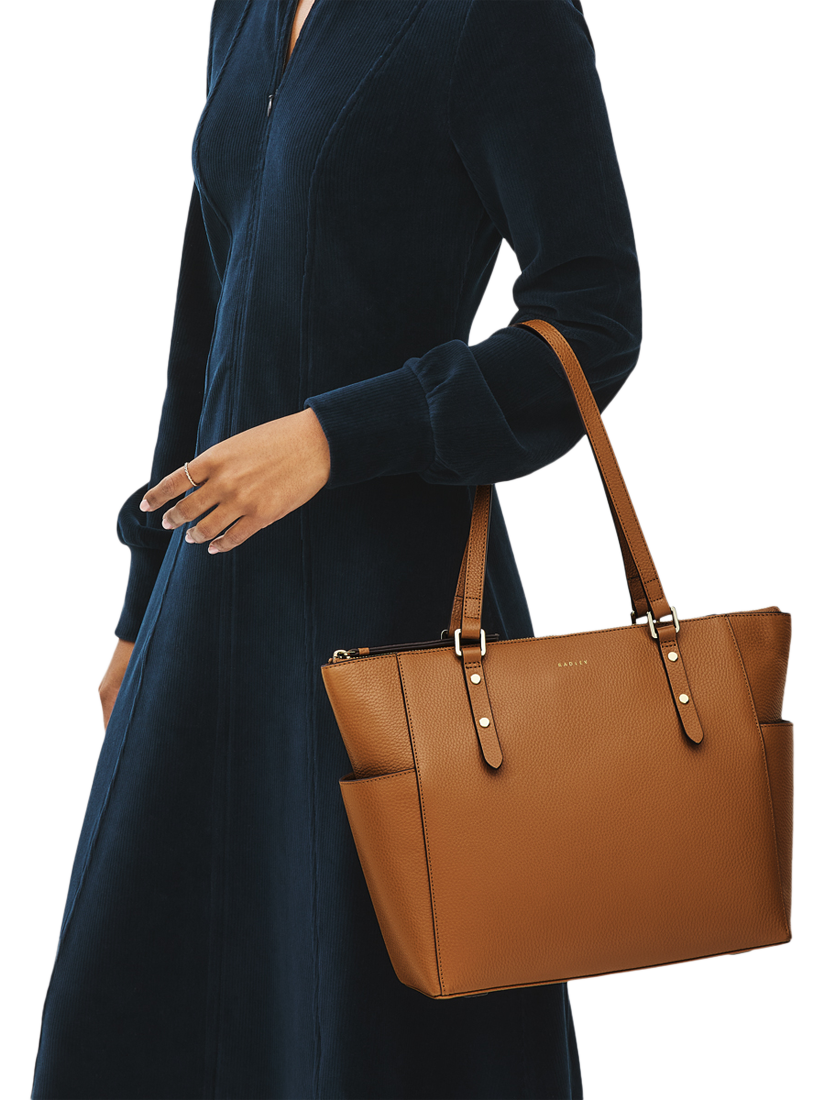 Product image 5 of 5, which shows Radley Silk Street Leather Large Zip Top Shoulder Bag, Caramel