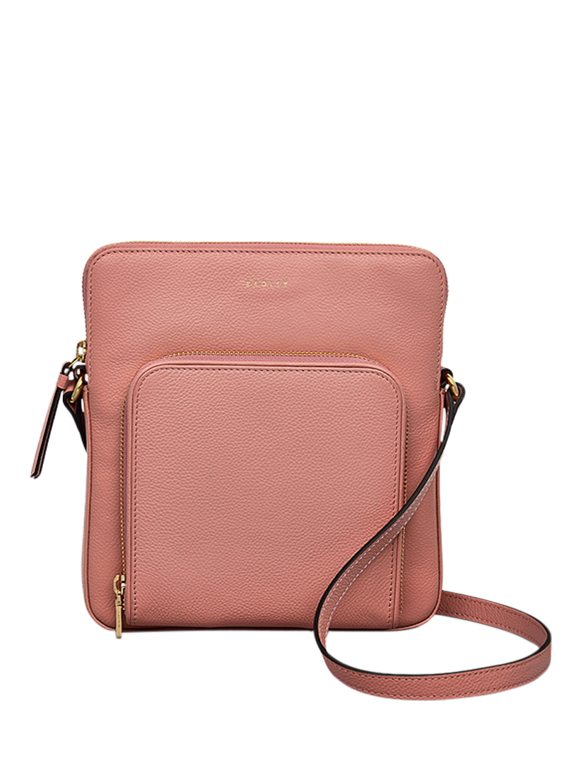 Product image 1 of 5, which shows Radley Redford Close Leather Medium Zip Top Cross Body Bag, Sienna Pink