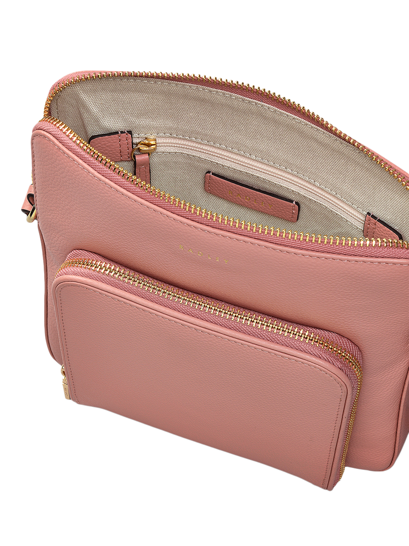 Product image 3 of 5, which shows Radley Redford Close Leather Medium Zip Top Cross Body Bag, Sienna Pink