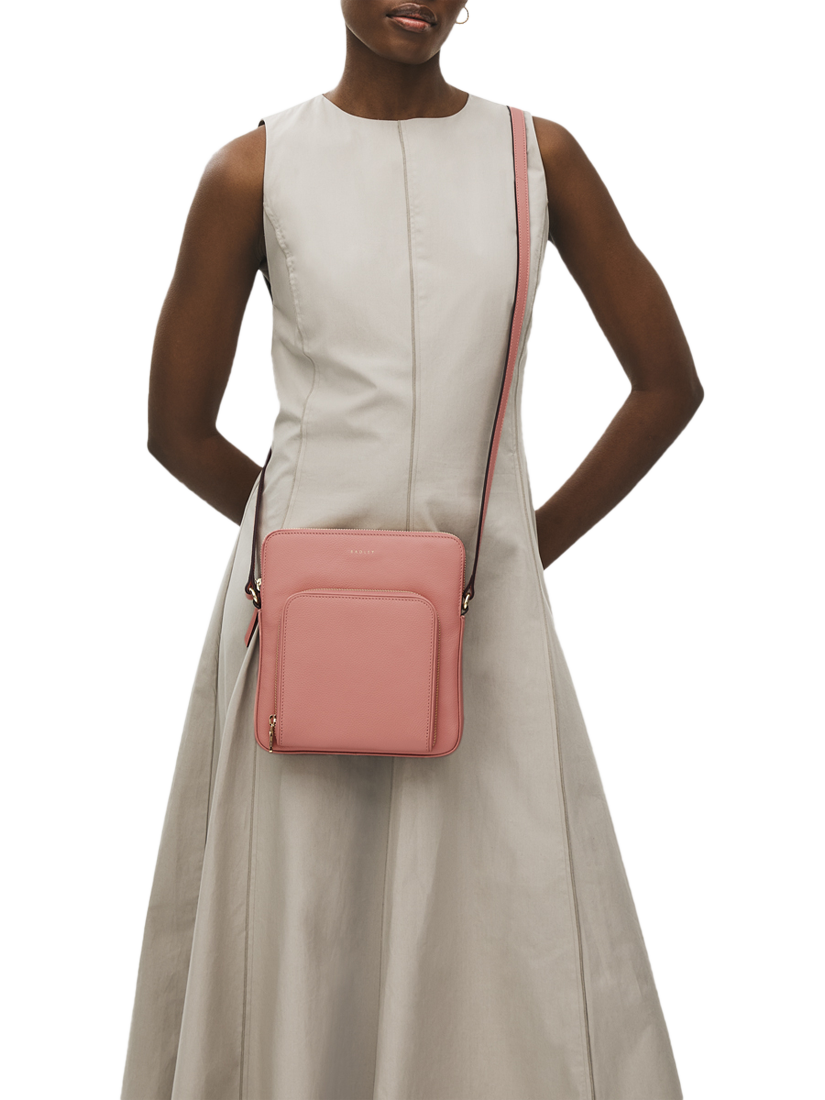 Product image 5 of 5, which shows Radley Redford Close Leather Medium Zip Top Cross Body Bag, Sienna Pink