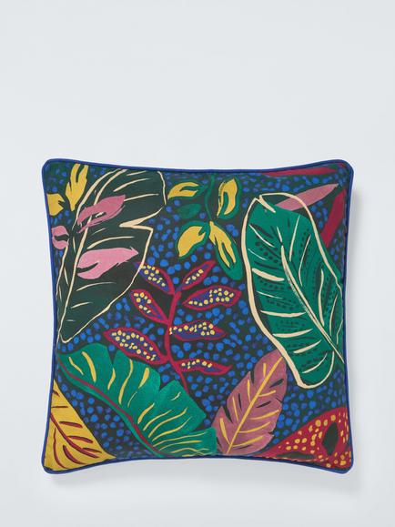 John Lewis Tropical Leaves Indoor/Outdoor Cushion, Multi, Navy