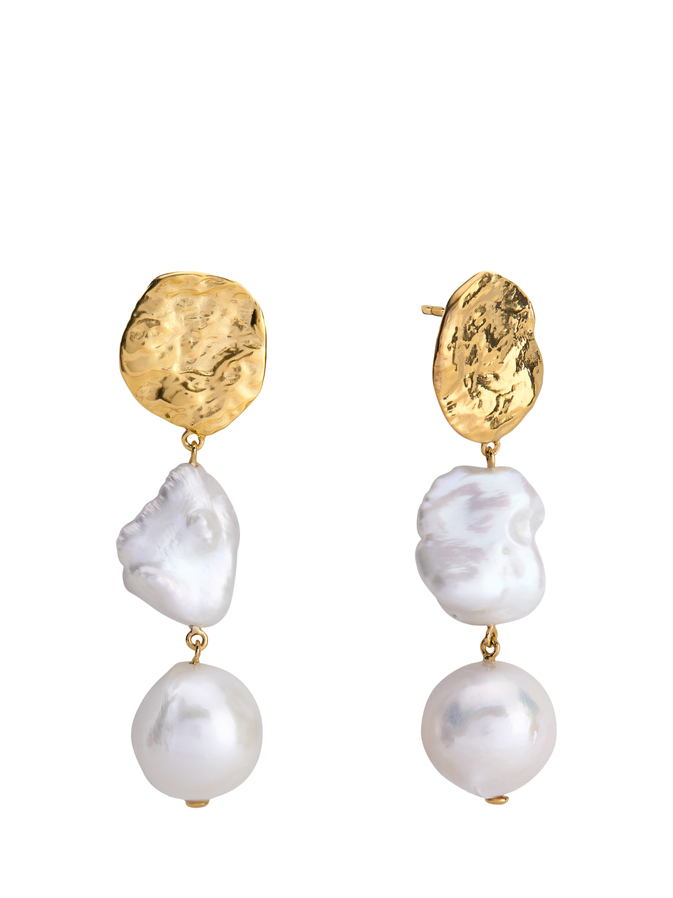 Product image 1 of 3, which shows Monica Vinader Asymmetric Pearl Drop Earrings, Gold