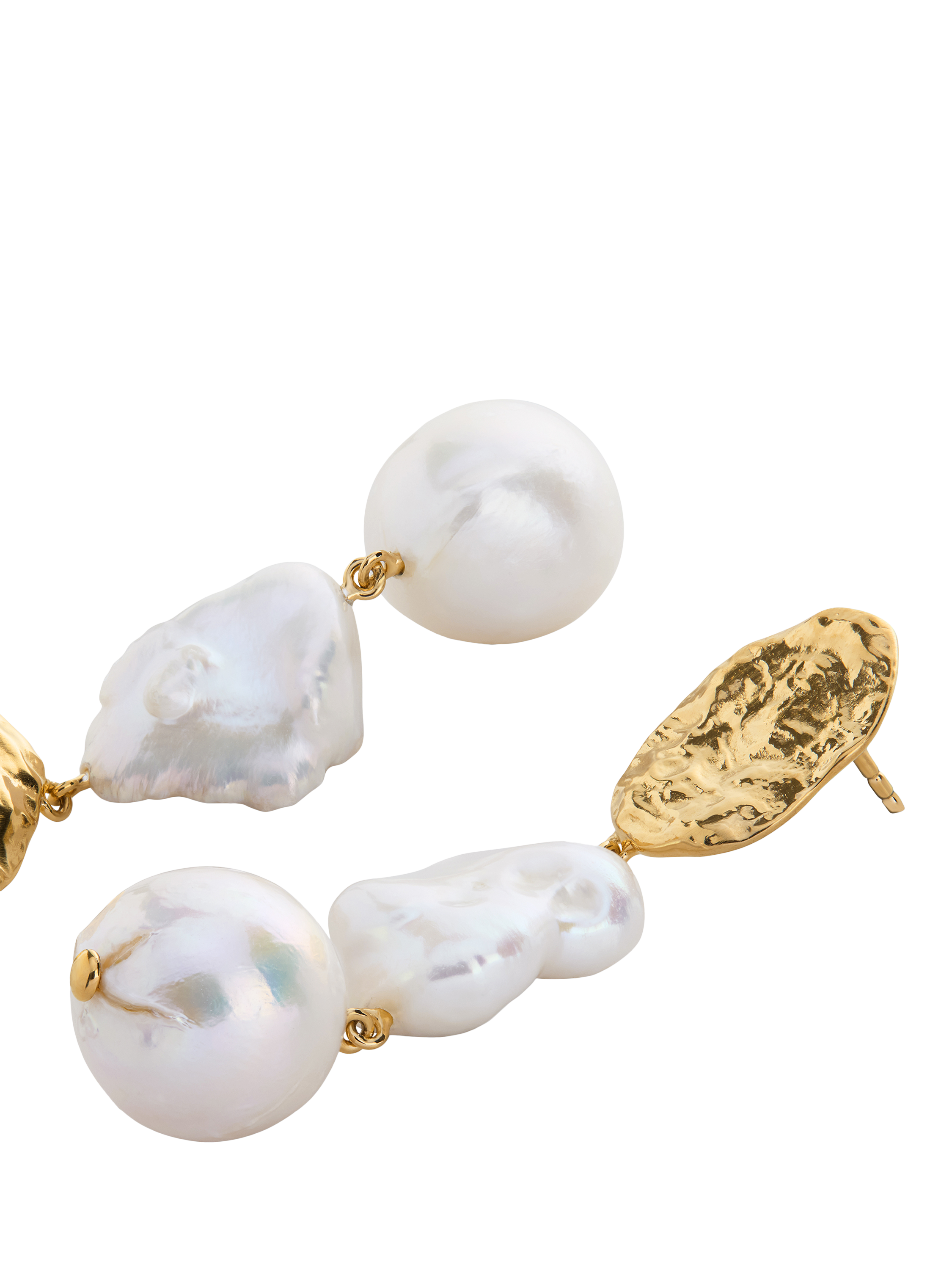 Product image 3 of 3, which shows Monica Vinader Asymmetric Pearl Drop Earrings, Gold