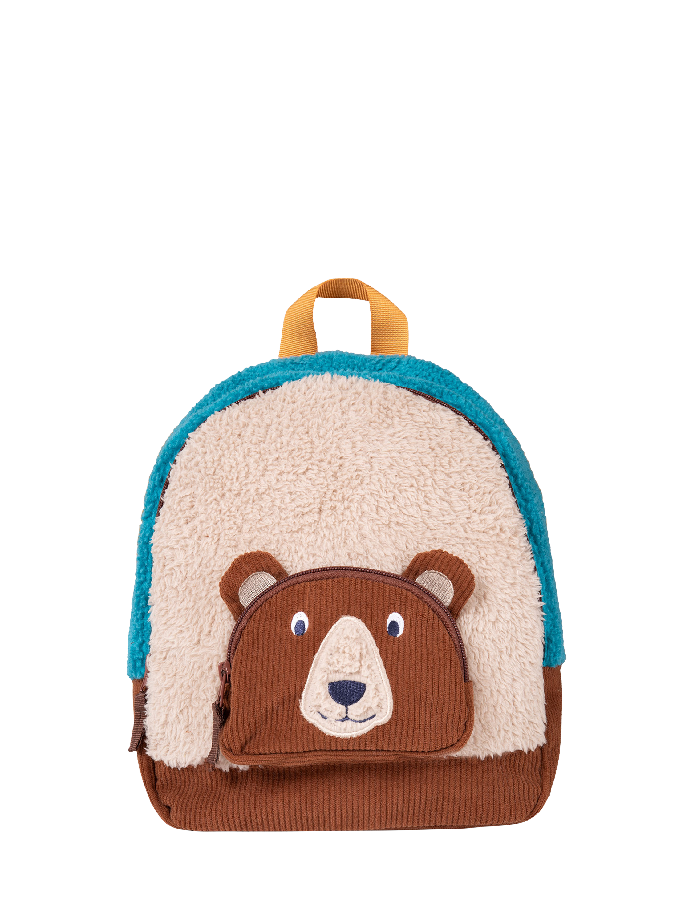 Product image 1 of 6, which shows Frugi Kids' Fleece Character Backpack, Beary Wild