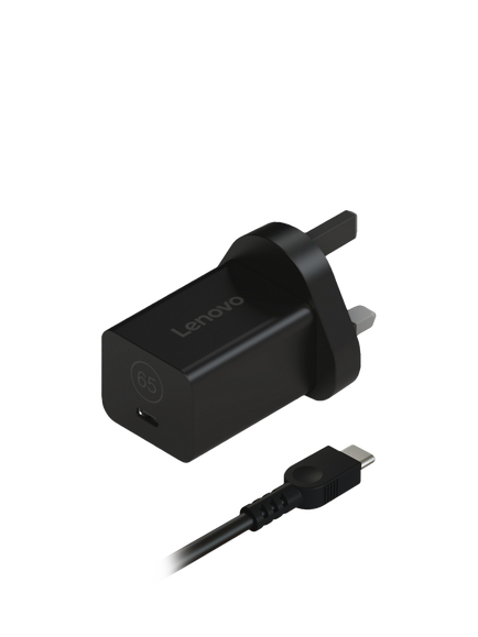 Lenovo GaN Nano USB-C 65W Laptop Charger & Cable, Black, Black