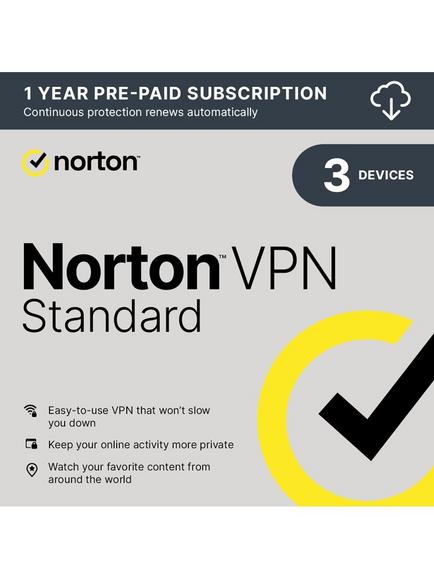 Norton VPN Standard, PC/Mac, up to 3 Devices, 1 Year Subscription for 1 User, Multi