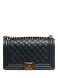 Pre-loved CHANEL 2014 Caviar Boy Push Lock Leather Shoulder Bag, Blue