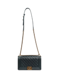Pre-loved CHANEL 2014 Caviar Boy Push Lock Leather Shoulder Bag, Blue