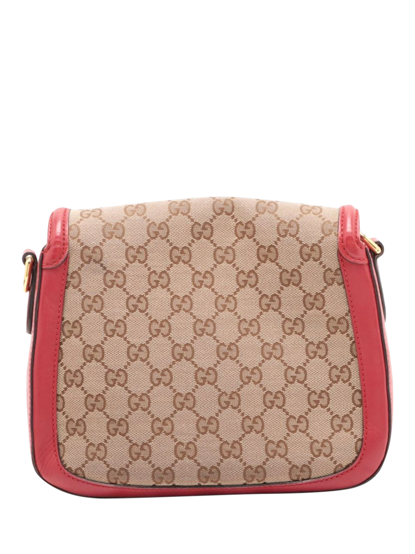 Product image 2 of 10, which shows Pre-loved GUCCI GG Canvas & Leather Crossbody Bag, Brown/Red