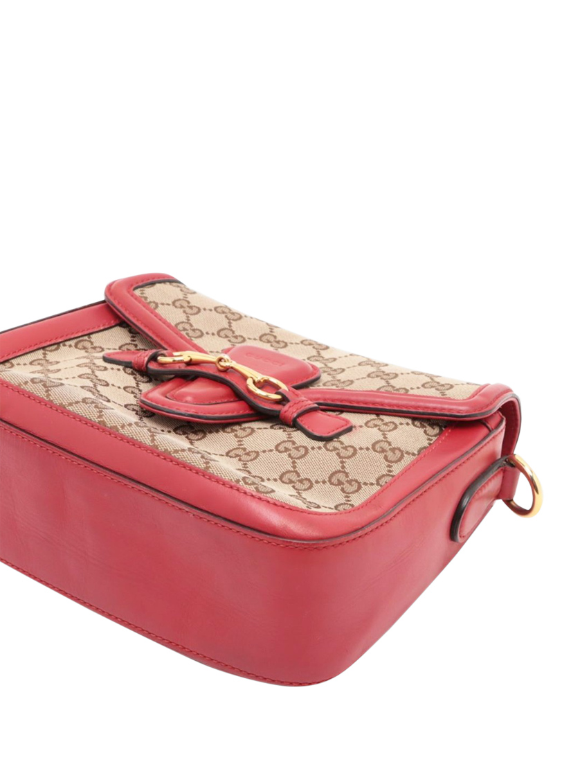 Product image 3 of 10, which shows Pre-loved GUCCI GG Canvas & Leather Crossbody Bag, Brown/Red