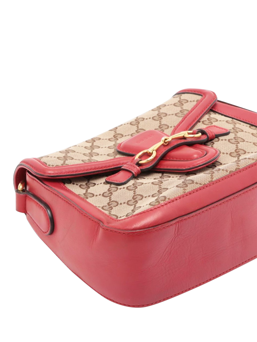 Product image 4 of 10, which shows Pre-loved GUCCI GG Canvas & Leather Crossbody Bag, Brown/Red