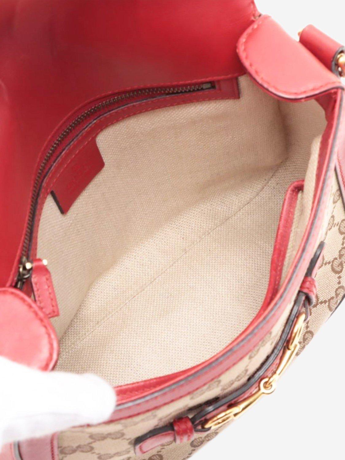 Product image 6 of 10, which shows Pre-loved GUCCI GG Canvas & Leather Crossbody Bag, Brown/Red