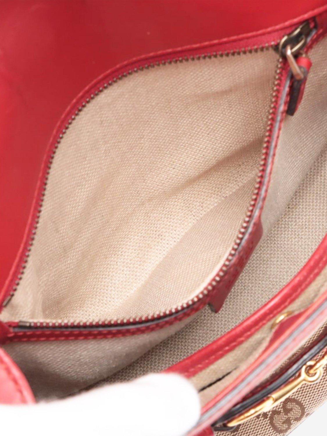 Product image 7 of 10, which shows Pre-loved GUCCI GG Canvas & Leather Crossbody Bag, Brown/Red