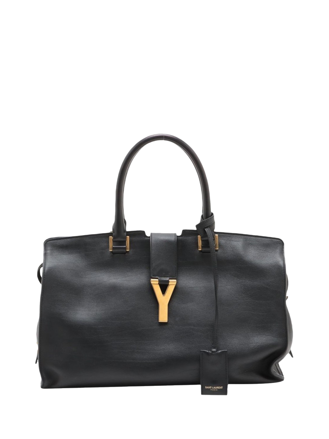 Pre-loved SAINT LAURENT Paris Cabas Top Handle Leather Grab Bag, Black