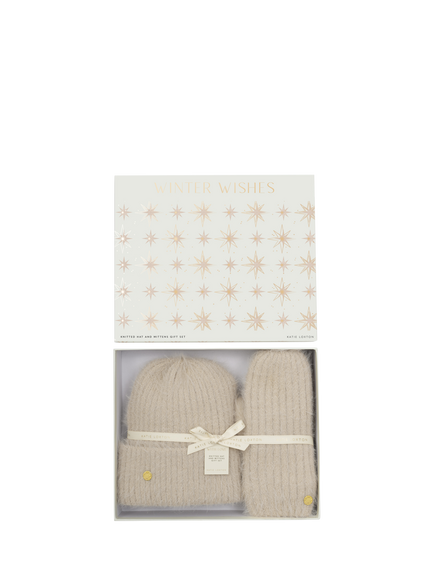 Katie Loxton Winter Wishes Hat & Mitten Gift Set, Taupe, Taupe