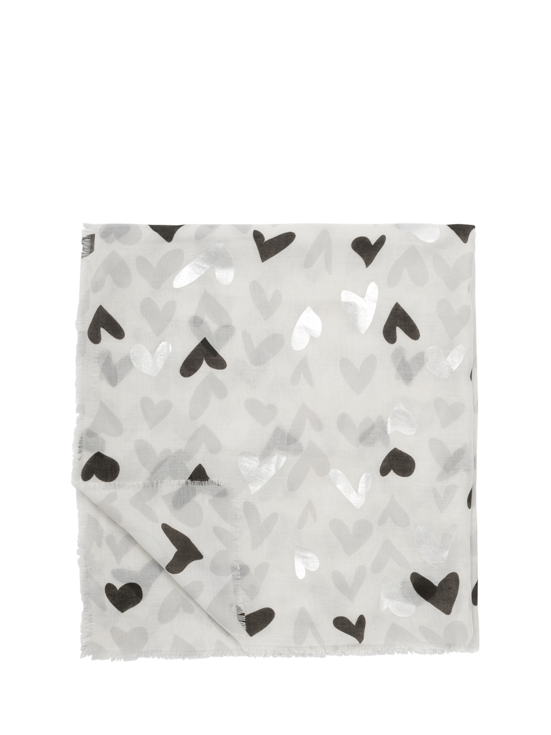 Product image 1 of 4, which shows Katie Loxton Foil Heart Print Scarf, Grey
