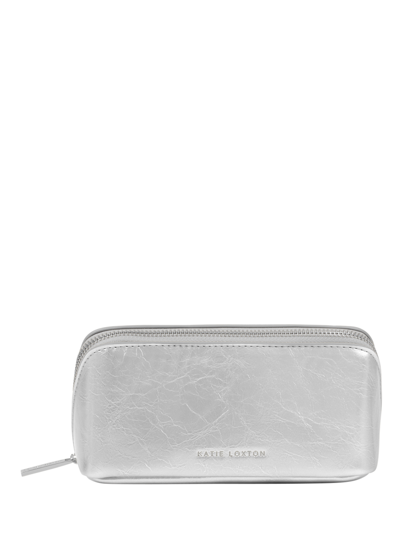 Product image 1 of 4, which shows Katie Loxton Fold Out Mirror Wash Bag, Silver Crackle