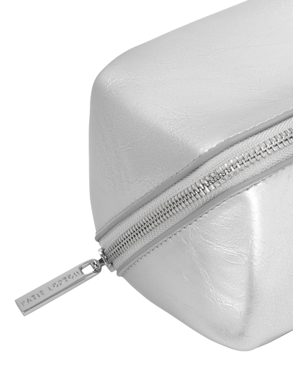 Product image 3 of 4, which shows Katie Loxton Fold Out Mirror Wash Bag, Silver Crackle