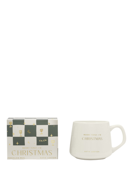 Katie Loxton Merry Tipsy I'm Christmas Mug, 360ml, Green Multi, Green Multi