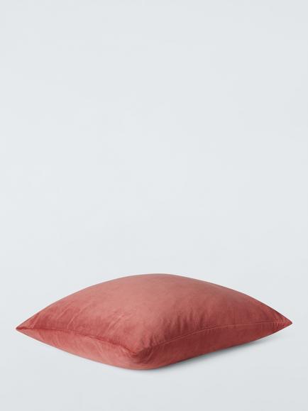 John Lewis Cotton Velvet Cushion - view 2, Clay Pink