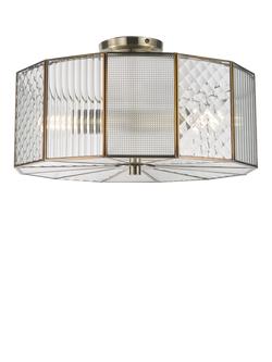 John Lewis Rhea Textured Semi Flush Ceiling Light, Antique Brass, Antique Brass