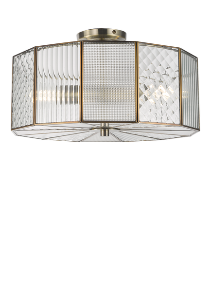 John Lewis Rhea Textured Semi Flush Ceiling Light, Antique Brass, Antique Brass