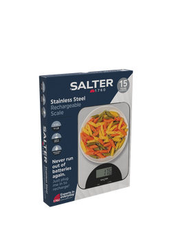 Salter Stainless Steel Rechargeable Electronic Kitchen Scale, 5kg, Silver - view 2, Silver