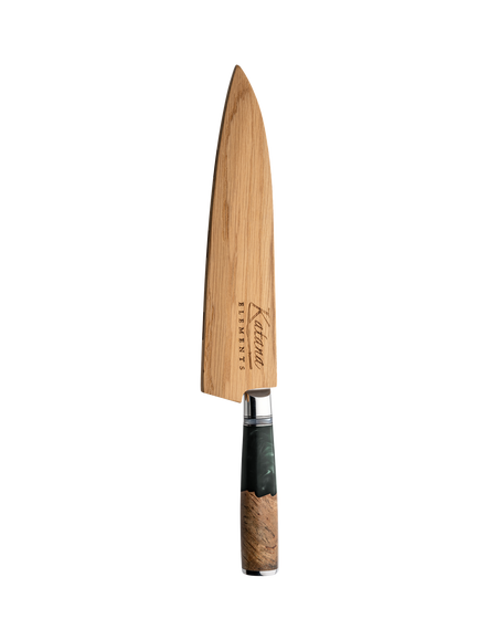 Katana Saya Elements Damascus Steel & Rainforest Handle Chef's Knife, 20cm - view 2, Rainforest Green