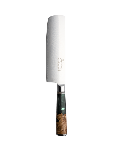 Katana Saya Elements Damascus Steel & Rainforest Handle Nakiri Kitchen Knife, 18cm, Rainforest Green