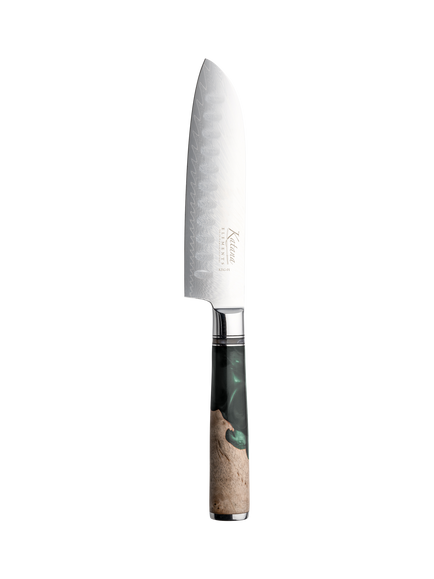 Katana Saya Elements Damascus Steel & Rainforest Handle Santoku Knife, 12cm, Rainforest Green