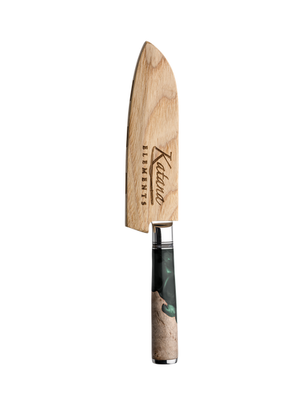 Katana Saya Elements Damascus Steel & Rainforest Handle Santoku Knife, 12cm - view 2, Rainforest Green