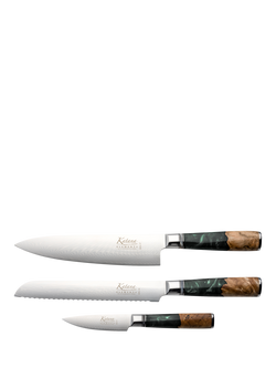 Katana Saya Elements Damascus Steel & Rainforest Handle Kitchen Knife Set, 3 Piece, Rainforest Green