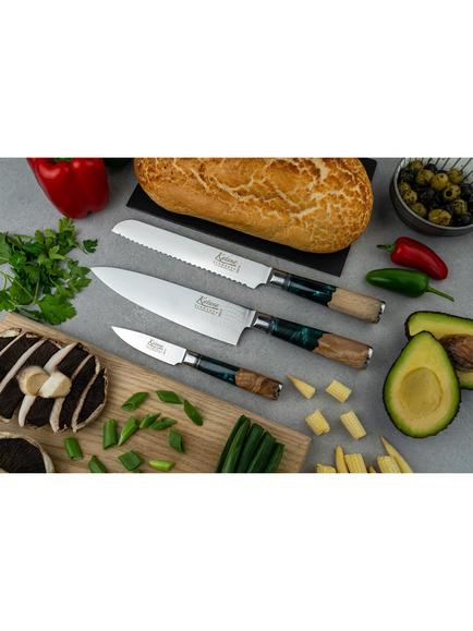 Katana Saya Elements Damascus Steel & Rainforest Handle Kitchen Knife Set, 3 Piece - view 2, Rainforest Green