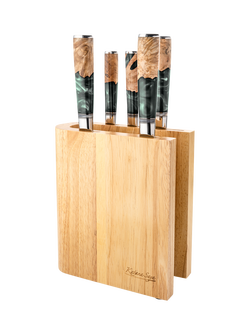 Katana Saya Elements Damascus Steel & Rainforest Handle Filled Knife Block Set, 6 Piece, Rainforest Green