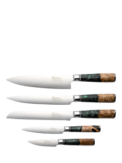 Katana Saya Elements Damascus Steel & Rainforest Handle Filled Knife Block Set, 6 Piece - view 2, Rainforest Green