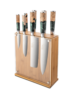 Katana Saya Elements Damascus Steel & Rainforest Handle Filled Knife Block Set, 9 Piece, Rainforest Green