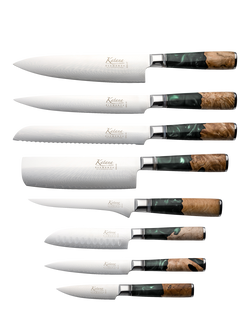 Katana Saya Elements Damascus Steel & Rainforest Handle Filled Knife Block Set, 9 Piece - view 2, Rainforest Green