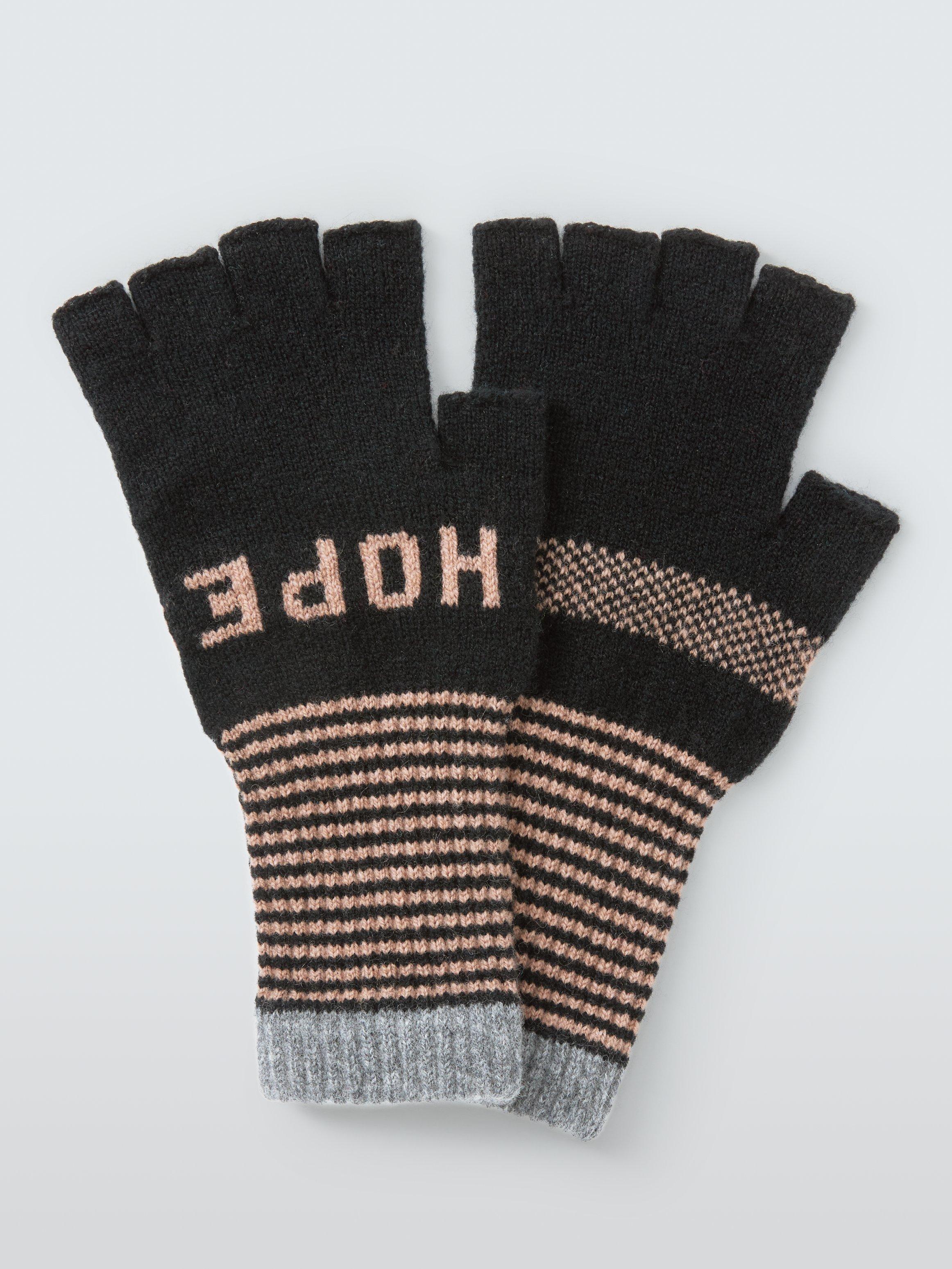 Product image 2 of 2, which shows Quinton + Chadwick Love & Hope Fingerless Wool Gloves, Black/Multi