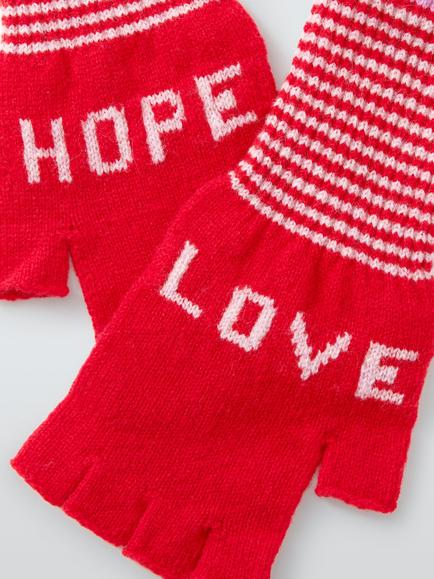 Quinton + Chadwick Love & Hope Fingerless Wool Gloves, Red/Multi