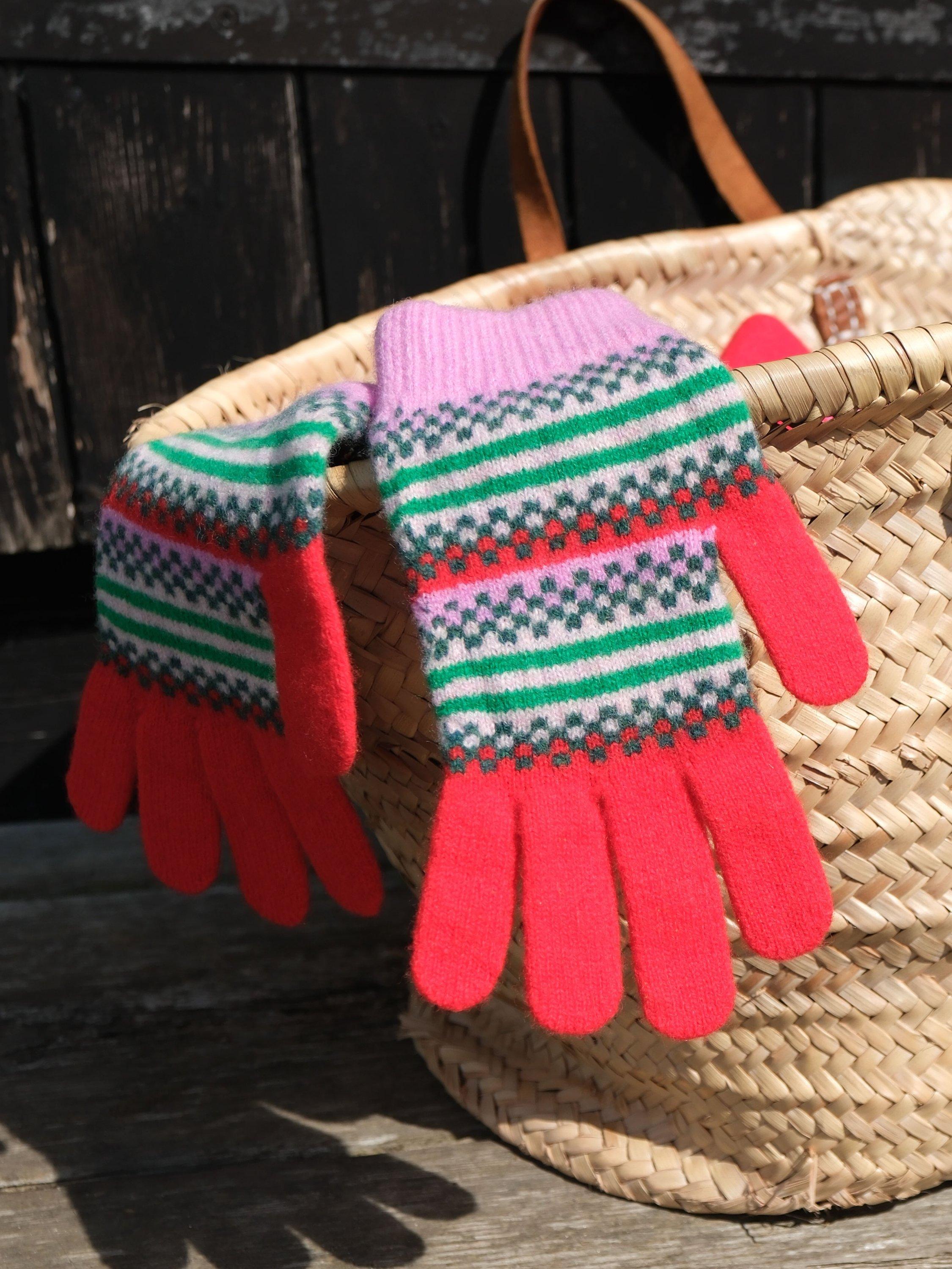 Product image 3 of 3, which shows Quinton + Chadwick Block Stripe Wool Gloves, Red/Multi