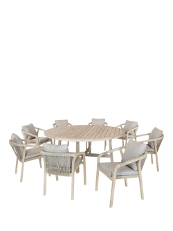 KETTLER Cora 8-Seater Round Garden Dining Table & Chairs Set, FSC-Certified (Acacia Wood), Natural, Natural