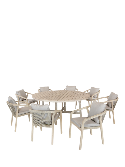 KETTLER Cora 8-Seater Round Garden Dining Table & Chairs Set, FSC-Certified (Acacia Wood), Natural, Natural