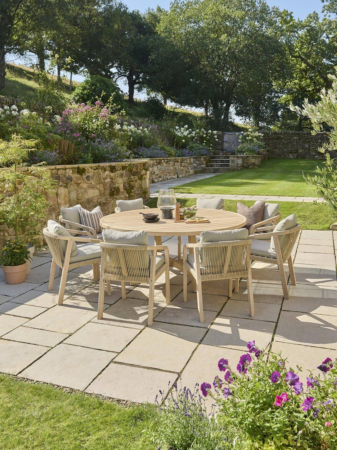 KETTLER Cora 8-Seater Round Garden Dining Table Chairs Set, FSC