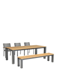 KETTLER Elba 6-Seater Garden Dining Table, Chairs & Bench Set, FSC-Certified (Teak Wood), Grey