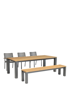KETTLER Elba 6-Seater Garden Dining Table, Chairs & Bench Set, FSC-Certified (Teak Wood), Grey