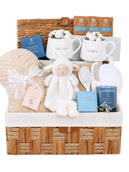 Bumbles & Boo Gorgeous Little Lamb Baby Gift Hamper with Personalised Card, Caramel/White